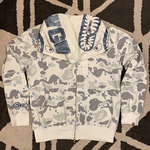 BAPE Styled White Camo Zip-Up Hoodie Sweatshirt